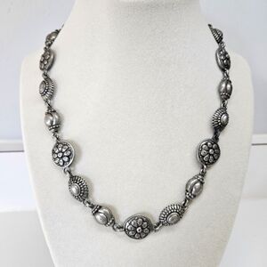VINTAGE Pewter Detailed Link Chain Necklace Native